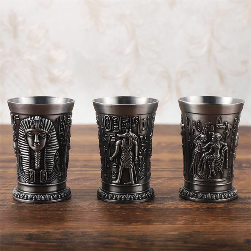 Gammeldags egypten myte kort glas kop retro bronze 3d prægning udskæring metal kop spiritus lille bæger cocktail vin glas