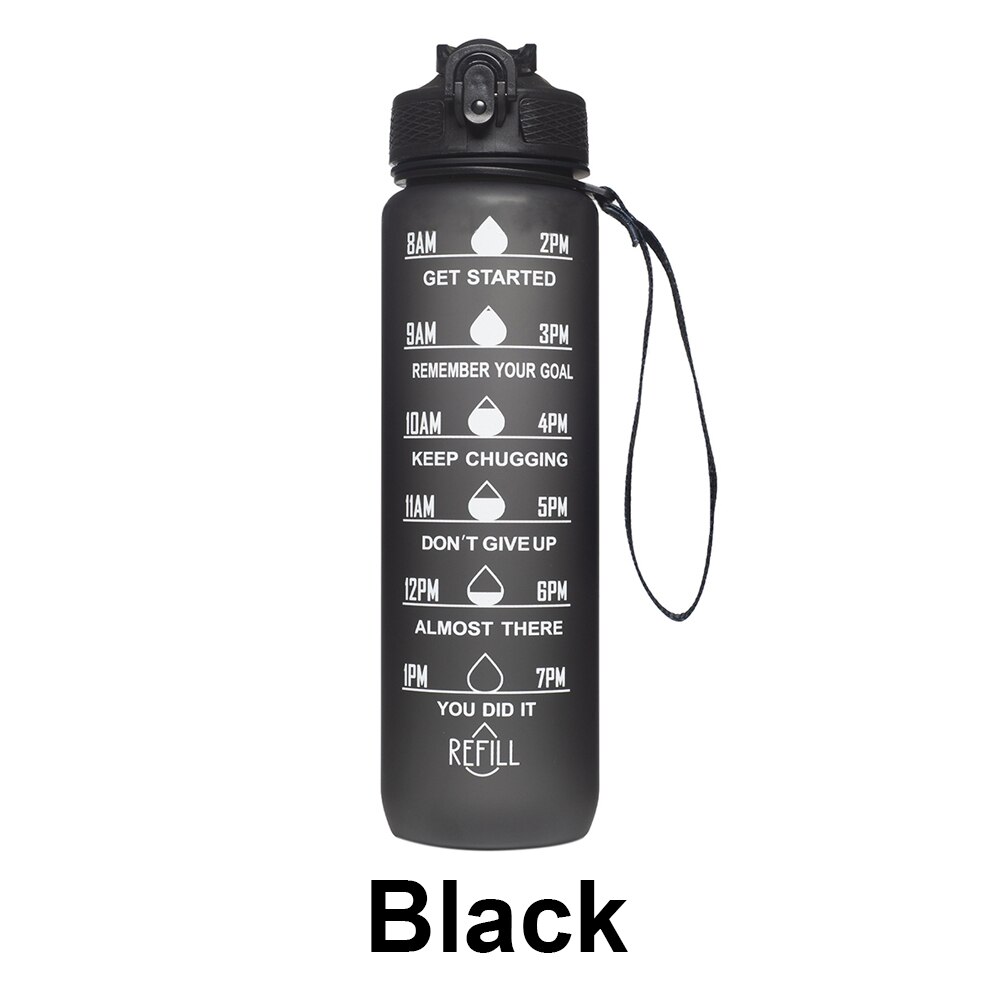 32 Oz Leakproof Drinking Water Bottle Carry Strap Straw Leak Proof Sport Water Jug for Hiking Fitness Outdoor Camping: Black