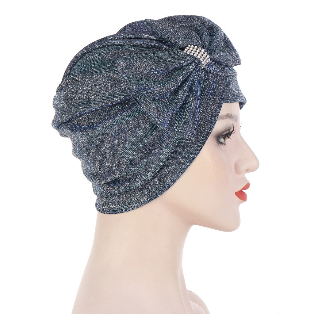Mode Tulband Hoed Voor Dames Glitter Strikje Vrouwelijke Hoofd Wraps Moslim Hoofddoek Motorkap Islamitische Hoofddeksels Turbante Mujer