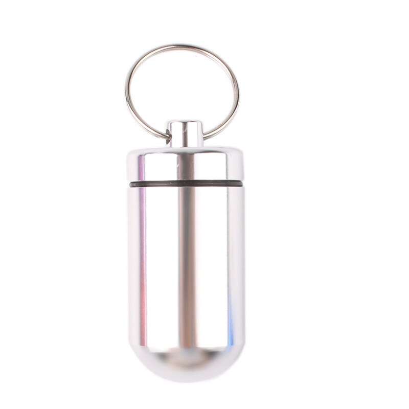1Pc Aluminium Rvs Fles Geneeskunde Waterdichte Pillendoosje Leuke Houder Case Geneeskunde Fles Houder Container Sleutelhanger: Silver