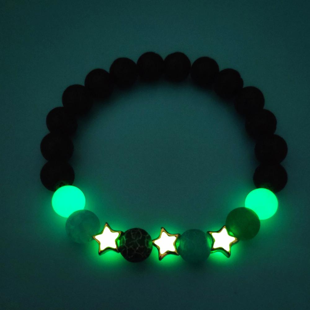 Natural Volcanic Stone Pentagram Moon Lady Luminous Bracelet Women&#39;s Charm Bracelet Gleaming in the Dark