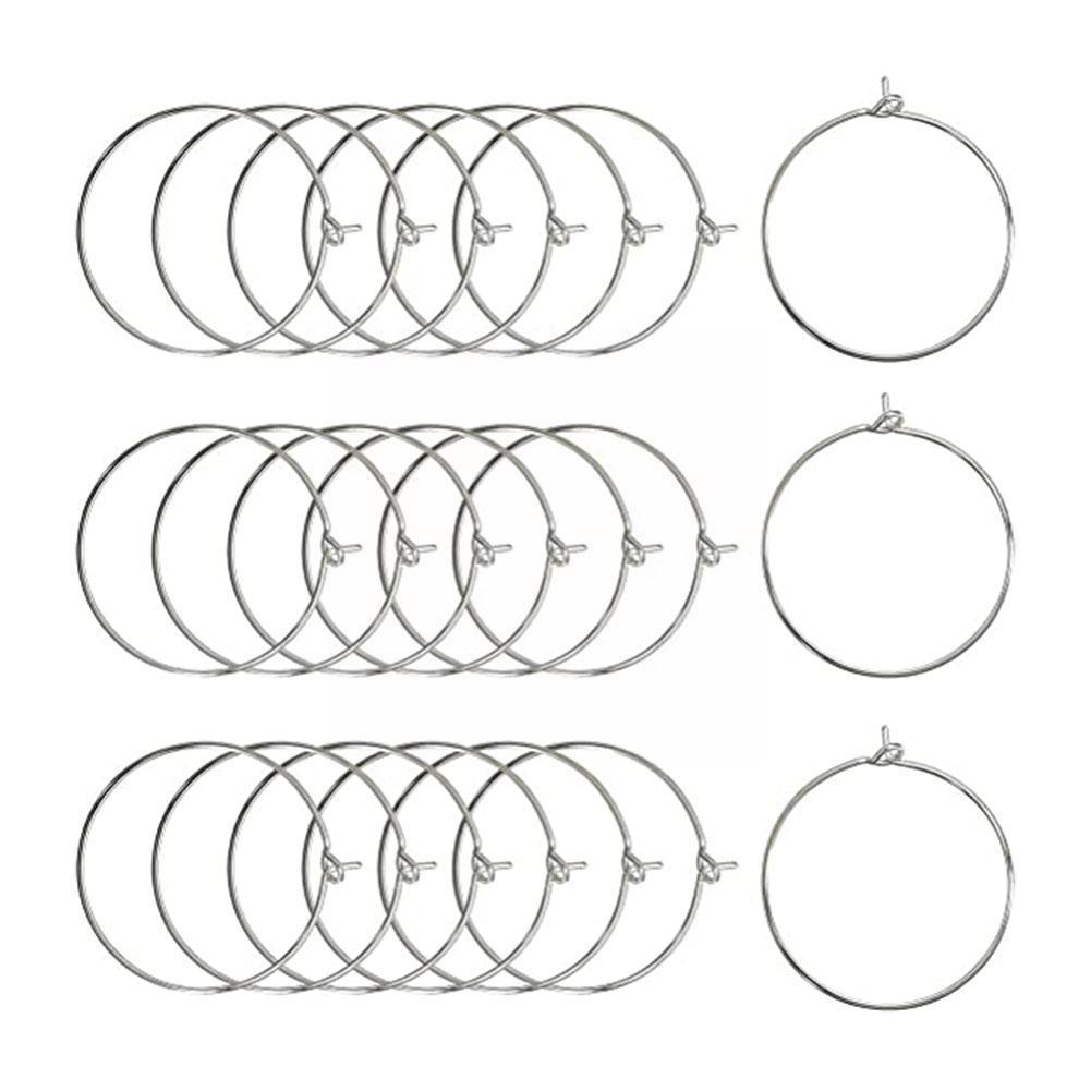 100pcs Champagne Wine Glasses Charm Rings Silver Metal Earrings Hoops Wire Drink Rings Labeling Circle Wine Party S4J5