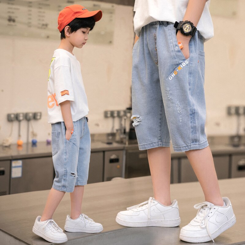 Kids Jeans Children Boys Summer Thin Pants Teenagers Boys Elastic Waist Denim Shorts Children Boys Solid Short Pants