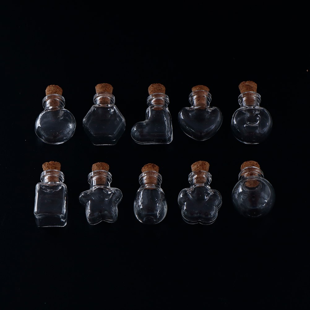 10 Shape Mini Glass Bottles Key Chain Pendants Small Wishing Bottles With Cork Vial Arts Jars For Bracelets