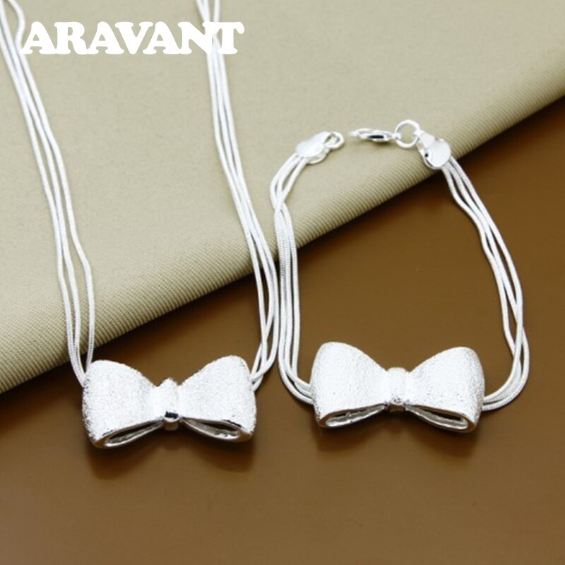 Bow Jewelry Sets 925 Silver Necklace&Bracelets Wedding Jewelry For Women