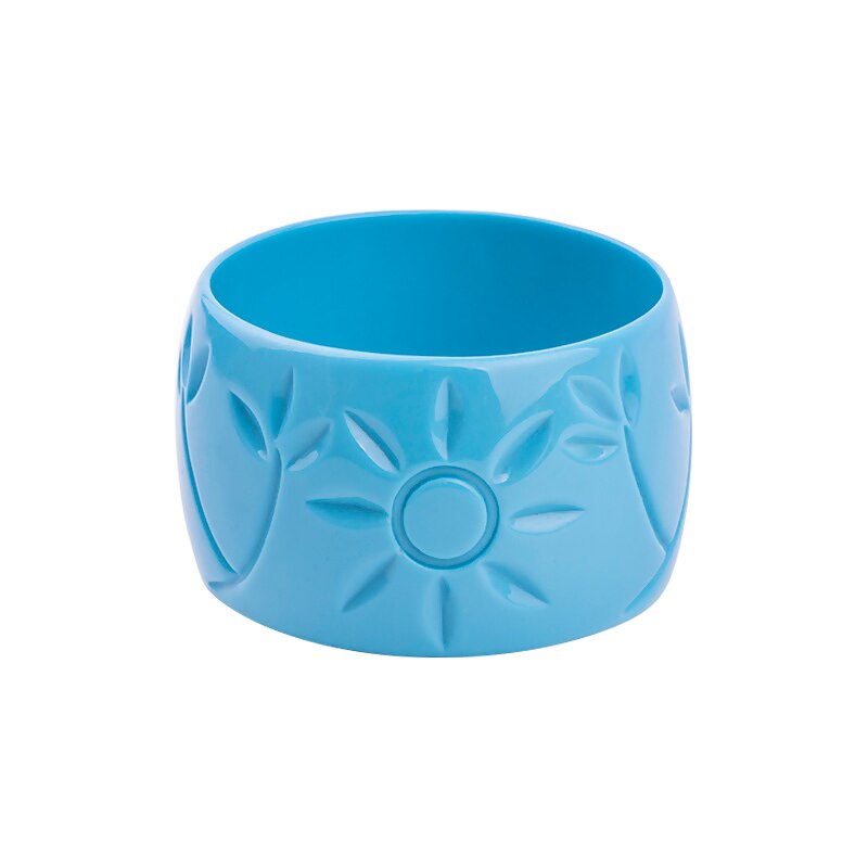 Brazalete de resina de con grabado de flores del sol para mujer, brazaletes de , Pulseras anchas acrílica para mujer, abalorio Simple, joyería para: light blue