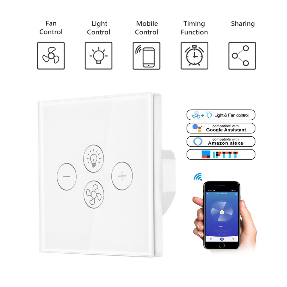 AVATTO-ventilador de techo inteligente con Wifi, interruptor de lámpara con varias velocidades, controlado por voz por Alexa y Google Home, Tuya