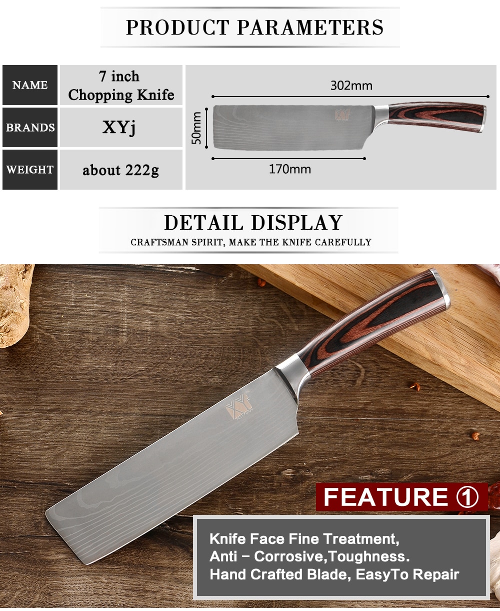XYj szef kuchni nóż kuchenny nóż japońnarty rzeźnik tasak robić mięsa warzyw 7 cal niemiecki Nakiri nóż robić gotowania ze stali nierdzewnej + okładki