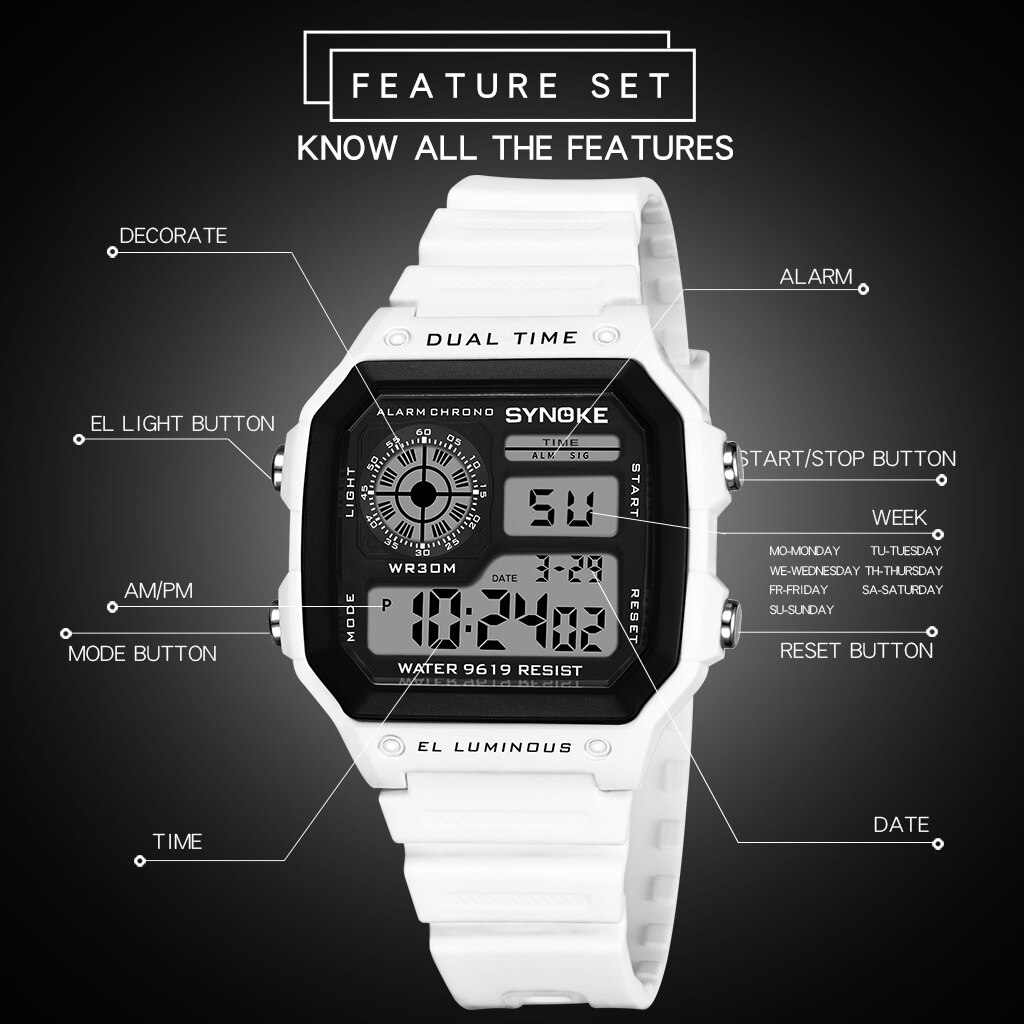 Synoke Mannen Sport Digitale Horloges Ultra-Dunne Led Waterdicht Chronograaf Repeater Relogio Masculino Mannelijke Elektronische Horloges