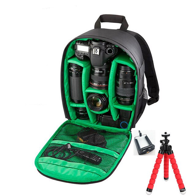 Multi-functional Camera Backpack Video Digital DSLR Bag Waterproof Outdoor Camera Photo Bag Case for Nikon/ for Canon/DSLR: green and tripod