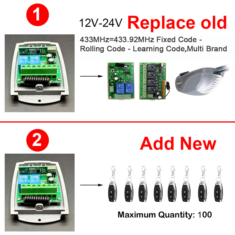 433MHz Garagentor Empfänger Regler 12V-24V Für ROGER E80 TX52R MHOUSE TX4 GTX4 MOOVO MT4V MT4G DEA GTI2N GTI4N GTI2M GTI4M