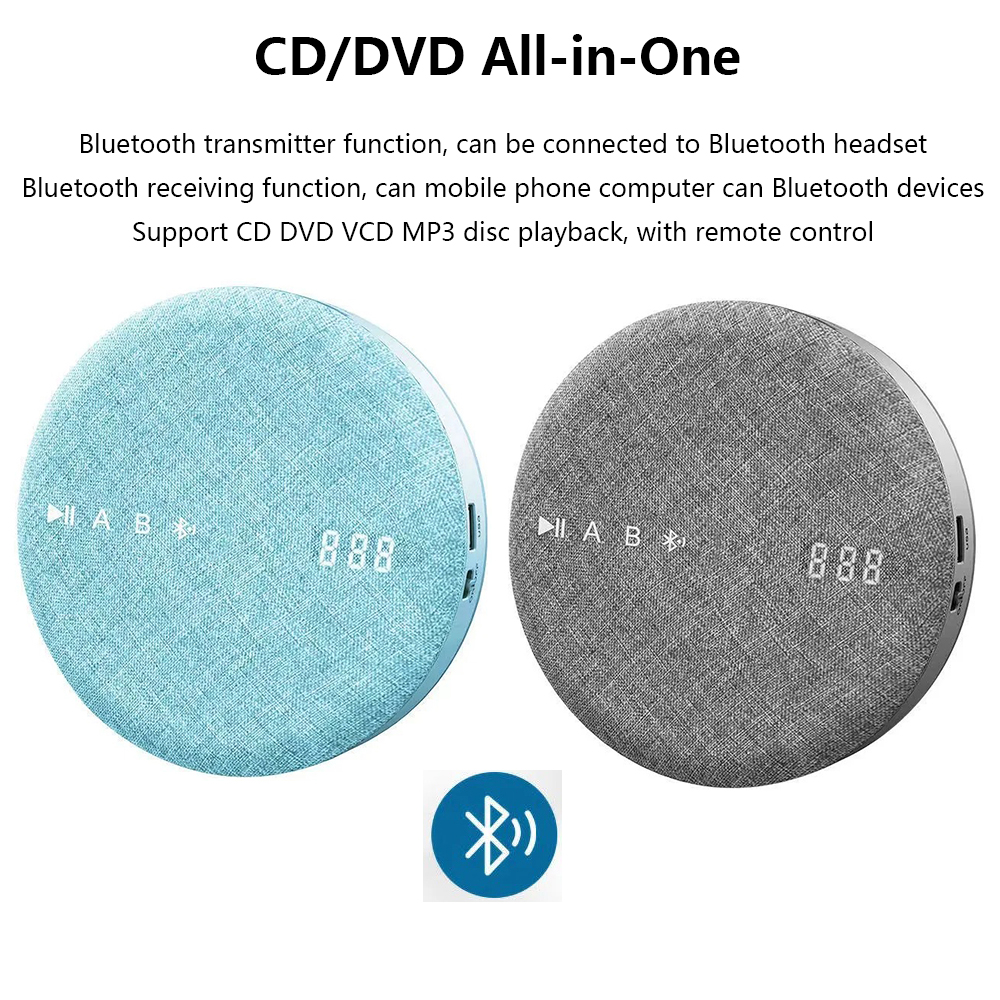 Multifunktionaler tragbarer CD-Player DVD/VCD Zwei-Wege-Bluetooth Eingebauter Lautsprecher Wiederaufladbarer Videoplayer Infrarot-Fernbedienung