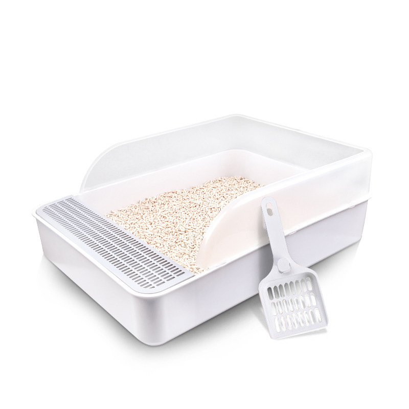 Litière Bac À Sable Chat Chats Plateau Nettoyage Sain et Respectueux de l'environnement PP Résine Semi-fermée Chaton Toilette Fournitures Pour Animaux de compagnie: white / 49X36 CM