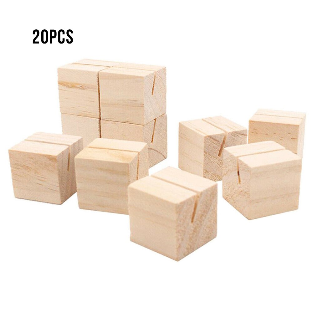 20pcs Natural Wood Numbers Photo Display Stand Business Card Holder Message Name Memo Clips Office Desk Organizer Dinner Party