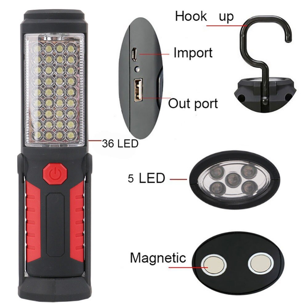 USB Charging/3*AA 36+5LED Magnetic Work Hand Flashlight Emergency Inspection Work Torch Light Hook Magnet Portable Lanterns