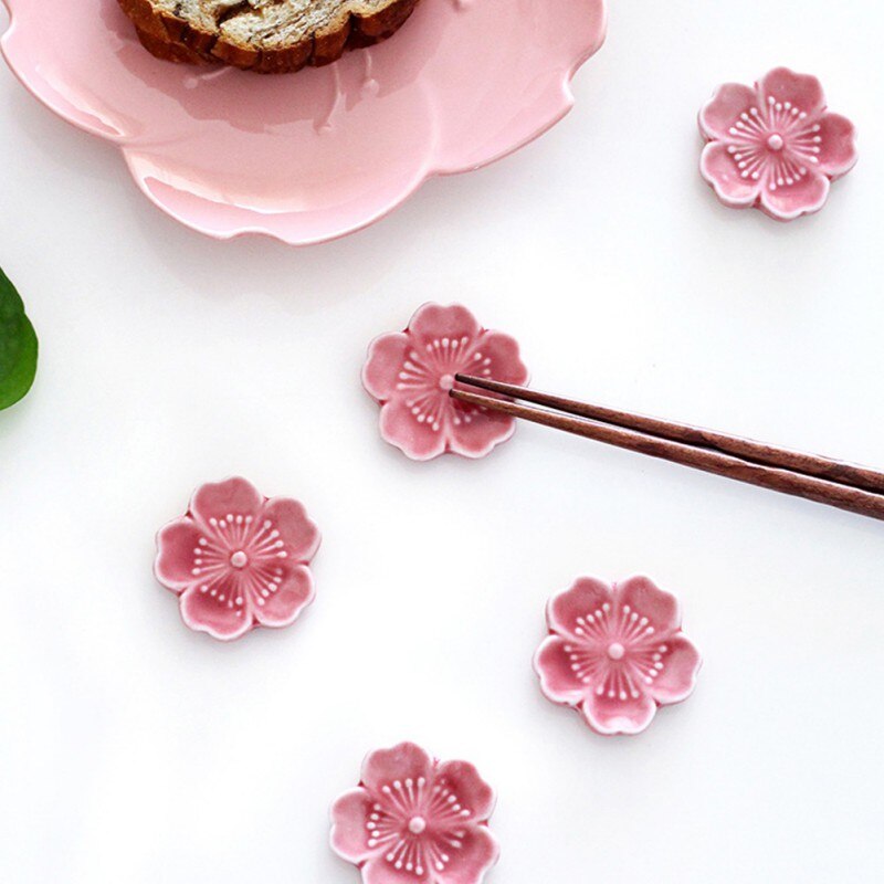 Keramische Sakura Bloesems Eetstokjes Houder Lepel Vork Chopstick Rest Stand Keuken Gereedschap Servies Eettafel Decoratie