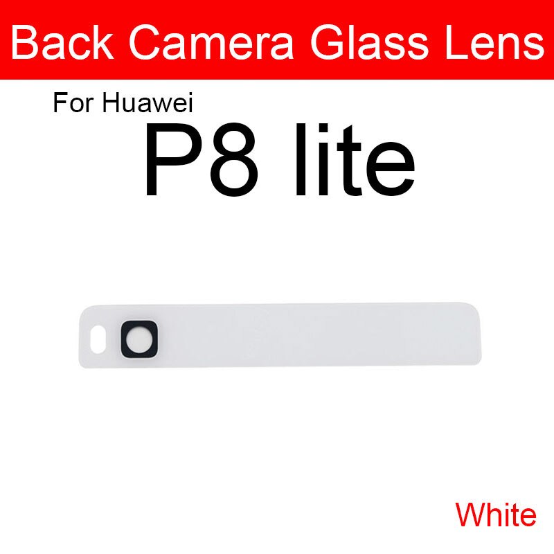 Bagside kamera linse & flash cover til huawei  p8 p9 p10 lite plus bag ydre kamera glas linse + selvklæbende mærkat udskiftning reparation: P8 liter hvid 