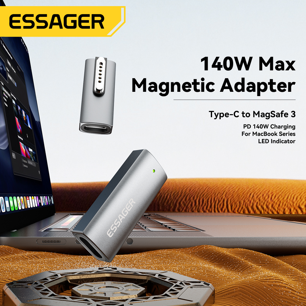Essager 140W Adapter magnetyczny typu C do Apple Magsafe 3 MacBook Air Pro 2021-2023 Kąt 90 stopni Konwerter szybkiego ładowania USB C