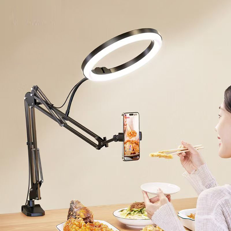 Overhead Camera Mount with Ring Light Selfie Flexible Articulating Phone Arm Stand iPhone Desk Tripod for Video Recording