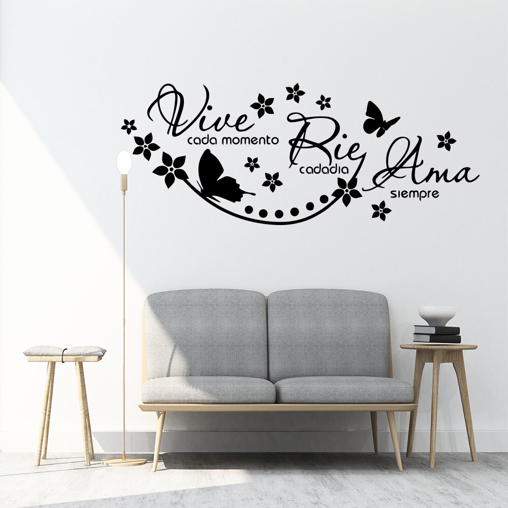 espagnol vinyle autocollant Mural dire Vive Cada Momento Rie Cada Dia Ama Siempre autocollants Mural salon décoration