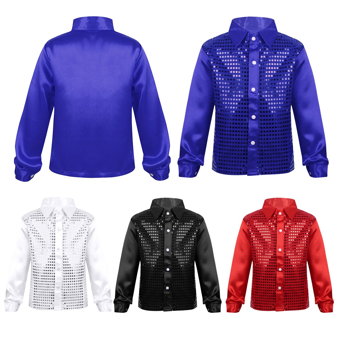 Kinderen Kids Jongens Glittery Lovertjes Lange Mouwen Spread Kraag Shirt Voor Koor Jazz Dance Stage Performance Jongen Dansen Kostuums
