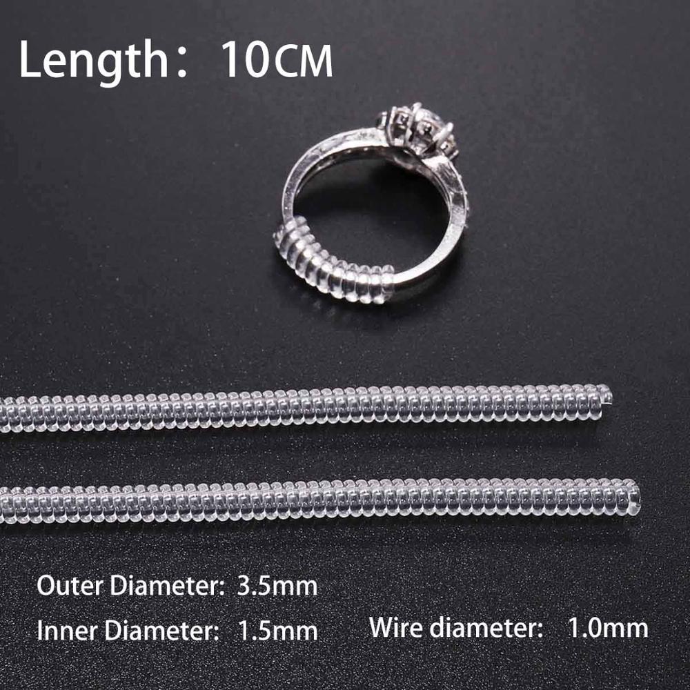 4 unids/lote herramientas de anillo transparente a base de espiral anillo de resorte ajustador de tamaño protector tensor reductor herramienta de redimensionado para joyería: Negro