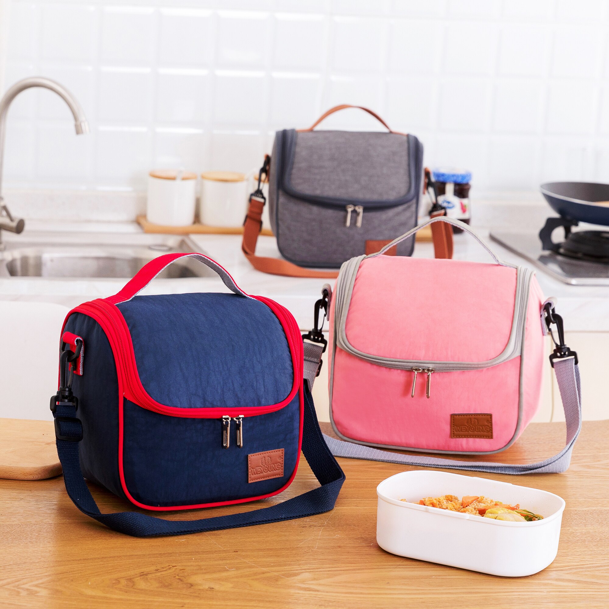 Grau Thermische Lebensmittel Isoliert Mittagessen Tasche Lässig Reise Picknick Tasche Thermische Lunchbox Bento Tasche