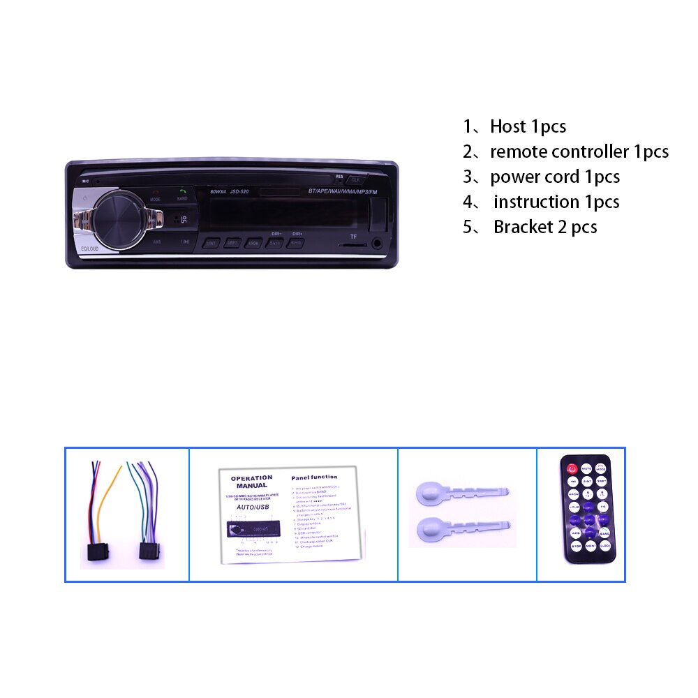 Multimedia  mp3 -speler 1 din autoradio autoradio met bluetooth fm muziek aux-ingang tijdinstelling usb u-schijf sd-kaart 12v