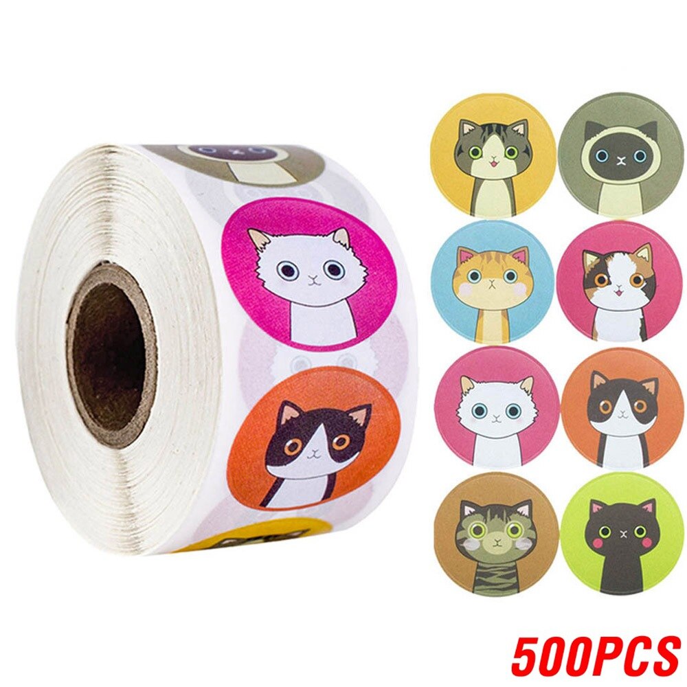 100-500pcs/roll Lovely Cat Stickers For School Reward Stickers Classroom Decoration Encouragement Sticker For Student Teacher: QY576-500pcs