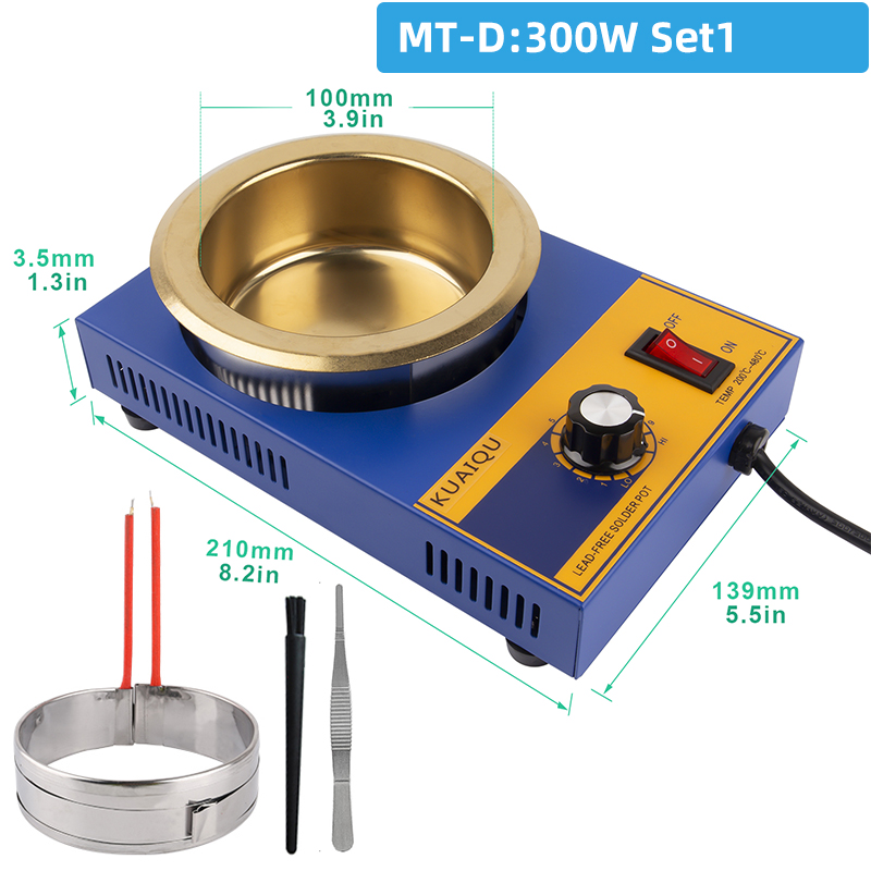 Olla de soldadura sin plomo, horno de fusión de estaño de mano, Control de temperatura ajustable, herramienta de baño para desoldar, 150W / 200W / 250W / 300W: Plata
