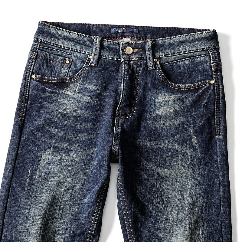 pantalones vaqueros cálidos de invierno para hombre de Denim grueso elástico ajustado Fit azul pantalones de Jean con aislamiento térmico más polar de famoso Hombre Jeans Hombre