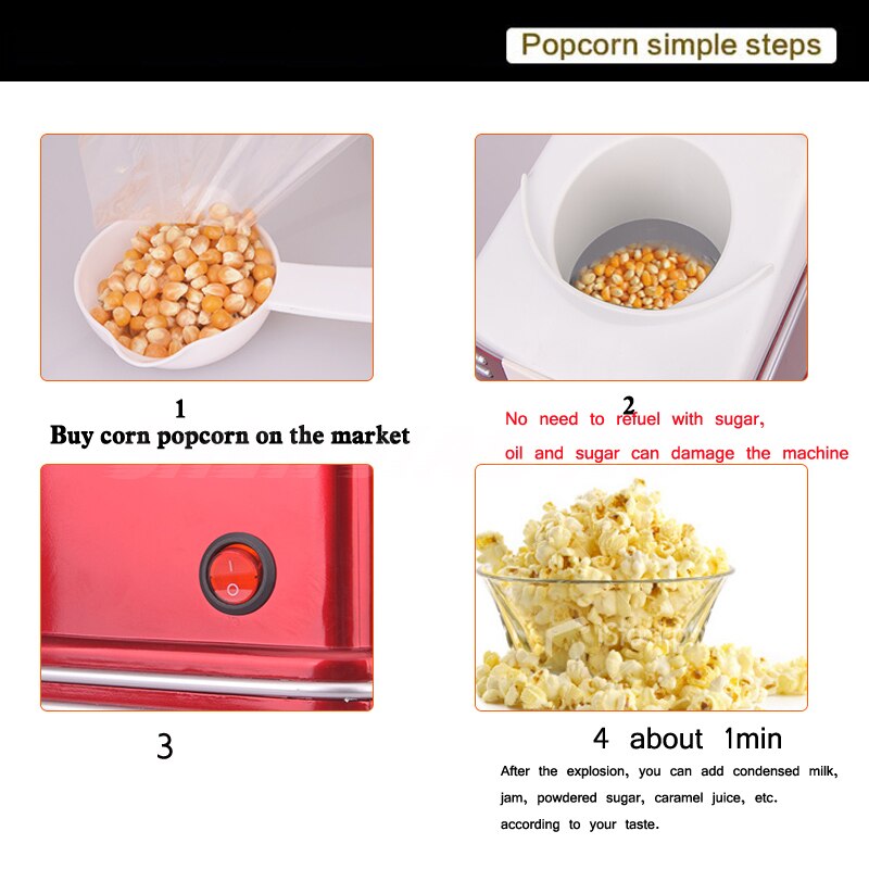 Fabricante de Máquina de palomitas, 220 V, 1100 W, eléctrico, vintage para electrodomésticos de cocina, Mini fabricante automático de palomitas de maíz de aire