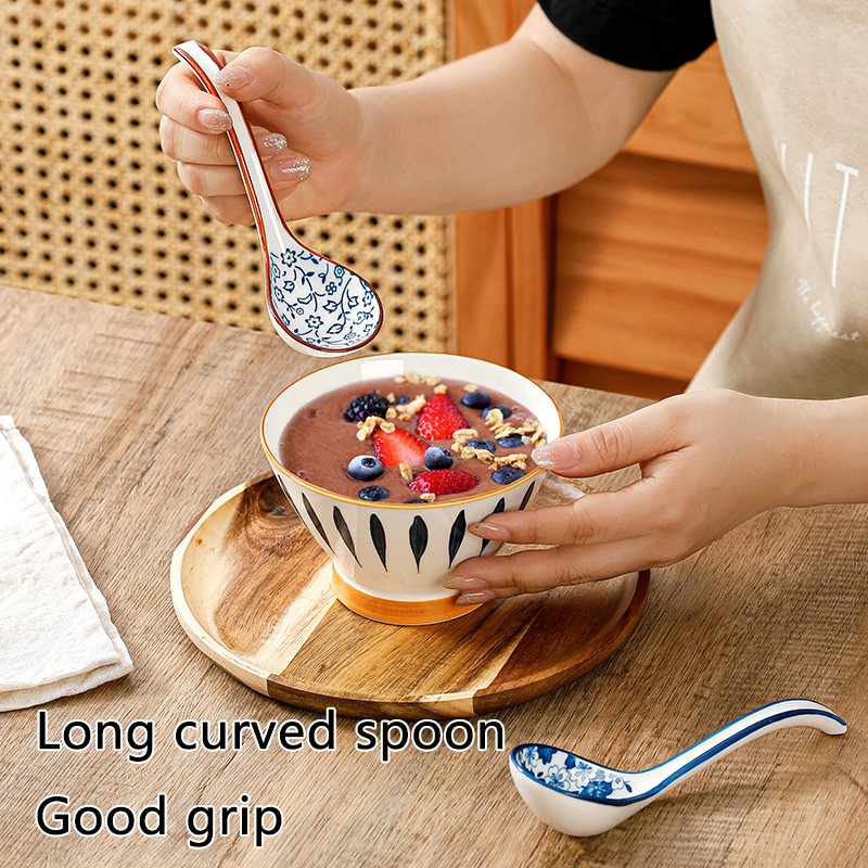 Juego de vajilla para el hogar, cucharas de sopa de cerámica, estilo chino Retro, juego combinado de cucharas de sopa de porcelana azul y blanca, 4 Uds.