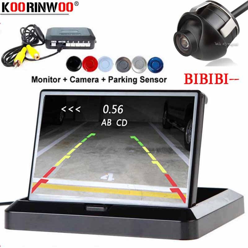Koorinwoo Originele Parktronic Kit Auto Parking System 4 Sensor Met Auto Achteruitrijcamera Monitor Vouwen Digitale Scherm Omkeren
