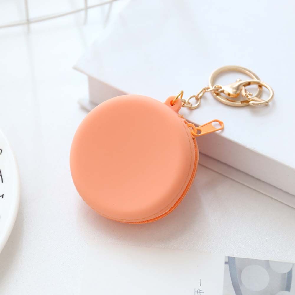 Kawaii Coin Purse Silicone Wallet Headset Bag Cartoon Animal Round Change Pouch Bag Keychain Lovely Cute Kid: orange-O