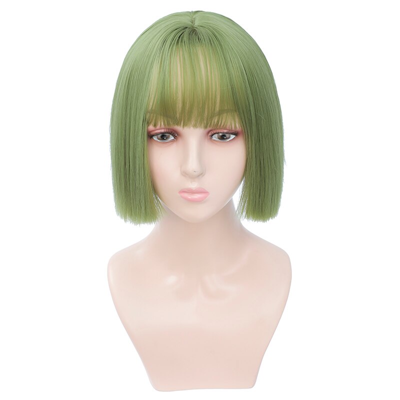 Perruques courtes marron perruques courtes Style Bob perruque de femmes noires synthétiques droites avec frange 12 pouces perruque Blonde cheveux doux: green