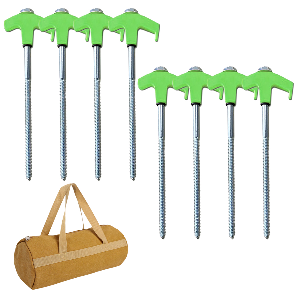 4/8PCS Screw-in Tent Stakes Ground Anchors metal Steel Hexagonal Plastic Head Spiral Screws Camping Peg Ground Nails Tool