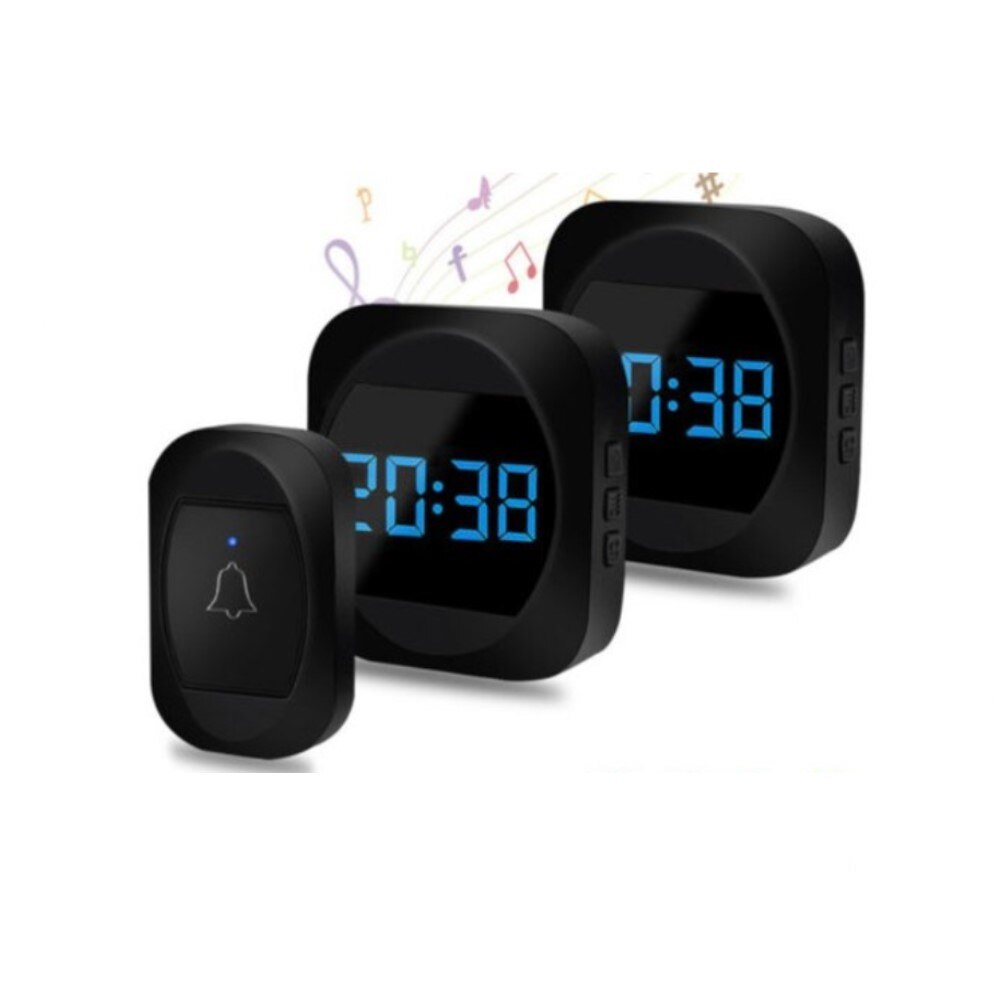 Stylish Wireless Doorbell Remote Door Bell Adjustable Volume with Time Shows for for Home Apartment Classroom Office Villas: 2 Receivers