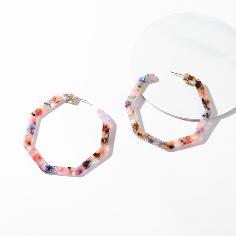 11 Colors Available Women Hexagon Acrylic/Resin Big Hoop Earrings Colorful Acid Acetate Jewelry