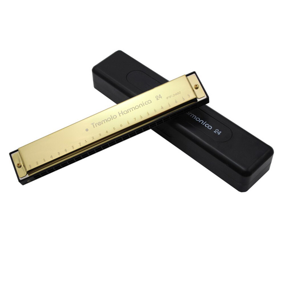 24 Hole Tremolo Harmonica C Key Polyphony Octave-tuned Mouth Organ: Golden