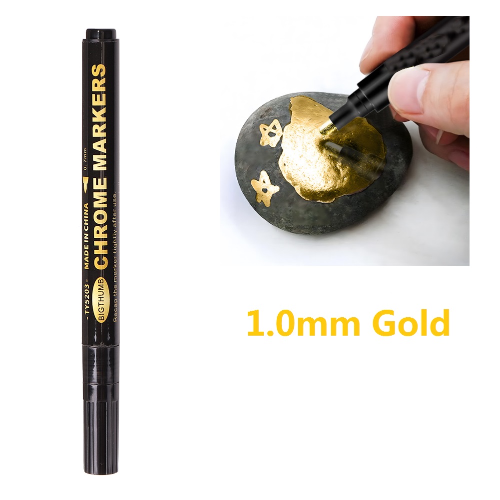 Reflective Paint Pen Silver Gold Copper Permanent Marker Pen Waterproof Ink Crude Nib Mirror Metal Effect Paint Craftwork Pens: 1.0mm Gold