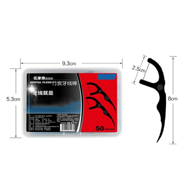 50pz carbone di bambù filo interdentale denti stuzzicadenti bastone cura orale dente pulito