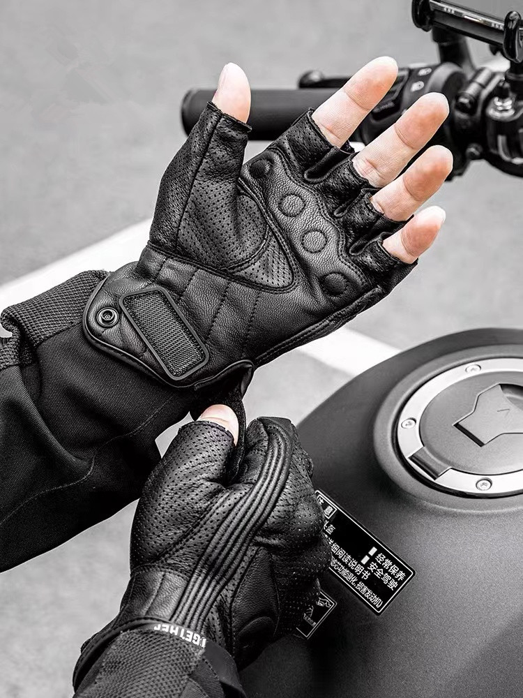 Sommer Motorrad Fingerlose Handschuhe Zubehör Ziegenleder Halbe Finger Handschuhe Moto-Cross Gant Moto Guantes Moto Verano