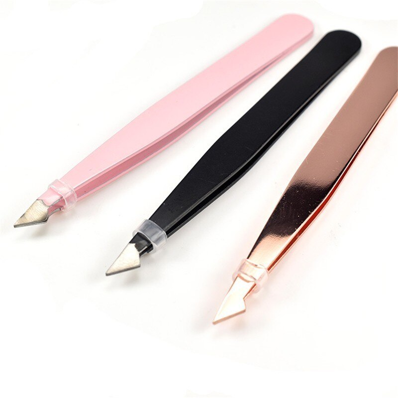 Angled Slanted Eyebrow Tweezers Stainless Steel Face Hair Removal Eye Brow Trimmer Eyelash Clip Cosmetic Makeup Tool