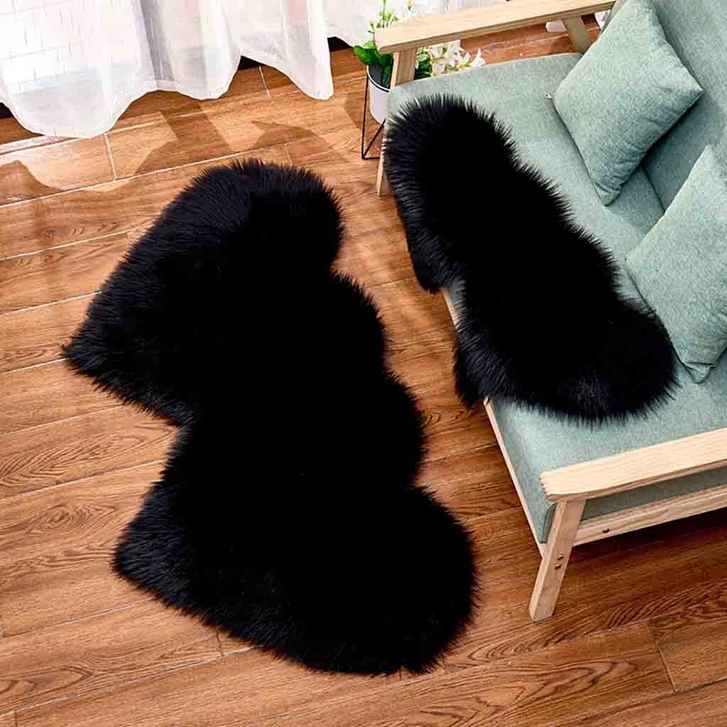 Amour coeur laine fourrure artificielle peau de mouton poilue tapis chambre salon décor rose bleu tapis de sol doux Shaggy tapis: BK / 60 x 120cm