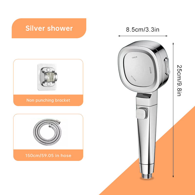 Musurjoy Pommeau de douche rehausseur de salle de bain, jet réglable en 3 modes, système de douche de salle de bain pomme de douche à main, pomme de douche argentée: Gris clair
