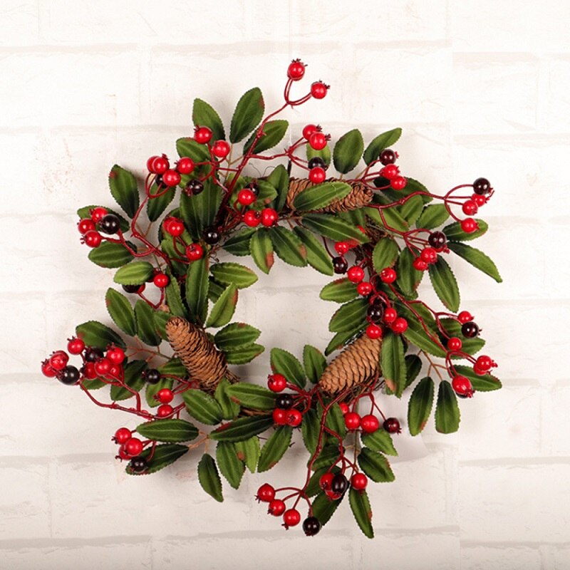 Christmas Wreath Door Decoration Artificial Foam Berry Wreath With Natural Pine Cone Pendant Wall Decor Wreath 40cm