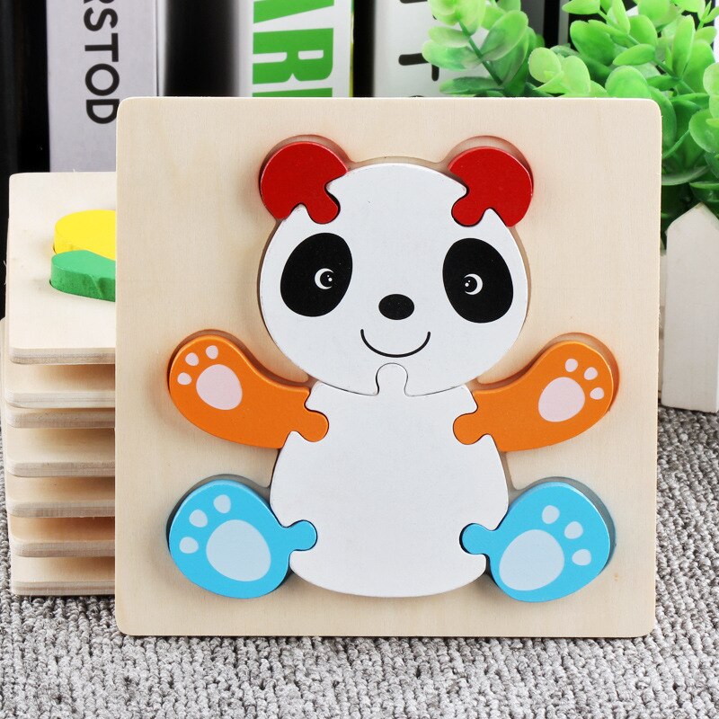 Children's wooden 3D cartoon animal three-dimensional puzzle baby early education small jigsaw puzzle toy: panda