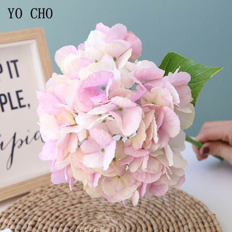 YO CHO-Flor de hortensia Artificial, rama única, Hortensia de seda, ramo de novia, decoración de en casa, planificador de flores de boda