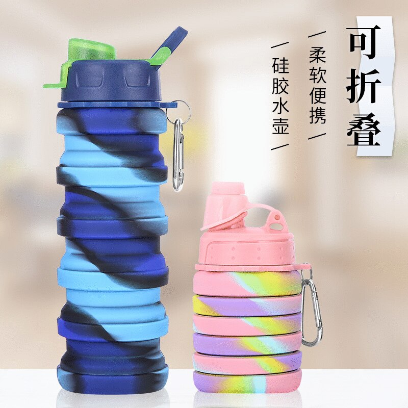 500Ml Draagbare Intrekbare Siliconen Fles Vouwen Water Fles Outdoor Sport Reizen Fietsen Drinken Karabijnhaak Inklapbare Cup